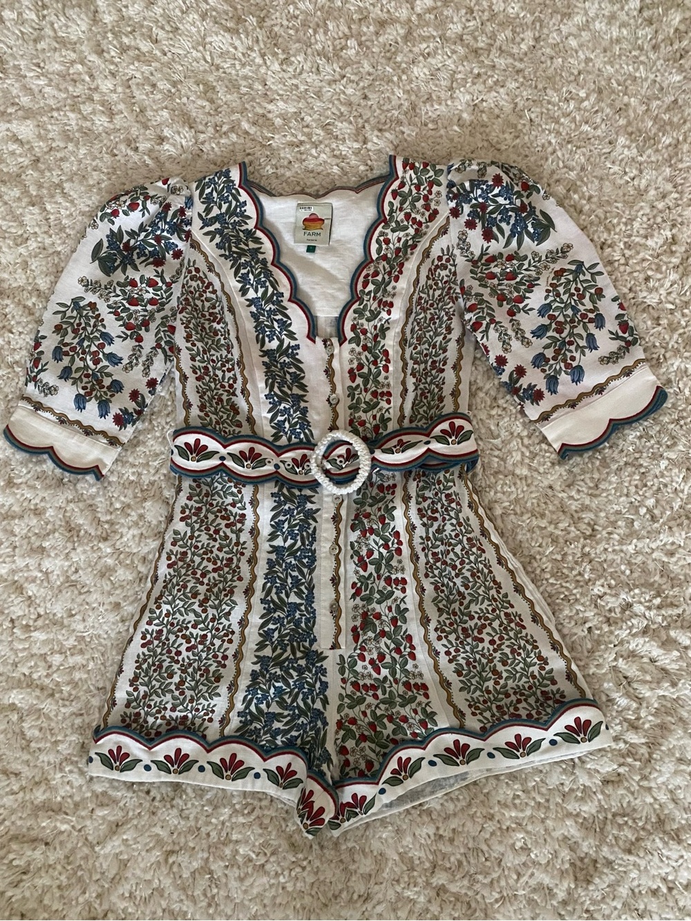 Farm Rio Fruit Beauty Puff Sleeve Belted Romper - Picture 5 of 10